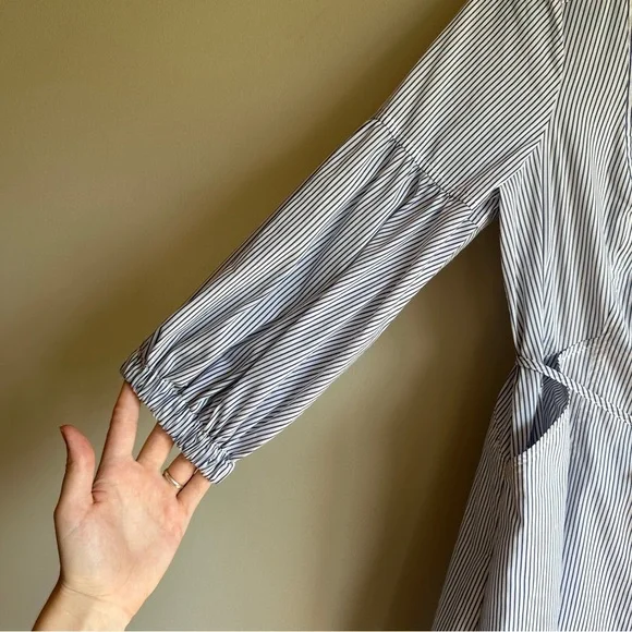 Parker Pinstripe Long Sleeve Button Down Toe Waist Dress Small - Picture 4 of 10